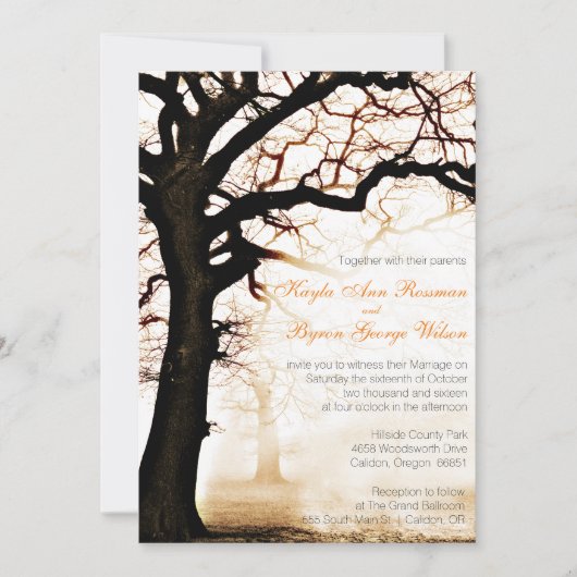 Herfst Tree Wedding Invitation Kaart (Voorkant)