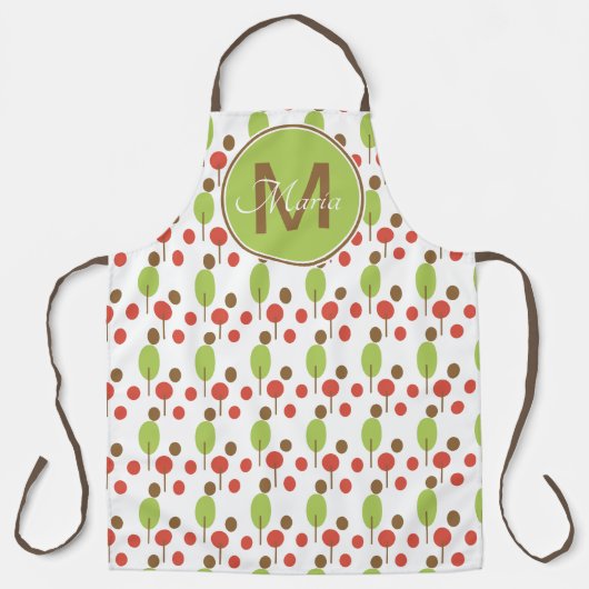 Herfst Trees Stippen Oranje Groen Monogram Schort (Voorkant)