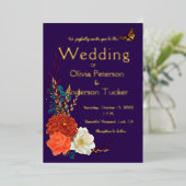 Herfst Trouw Monarch Bloem Paars Goud Folie Uitnodiging (Staand Voorkant)