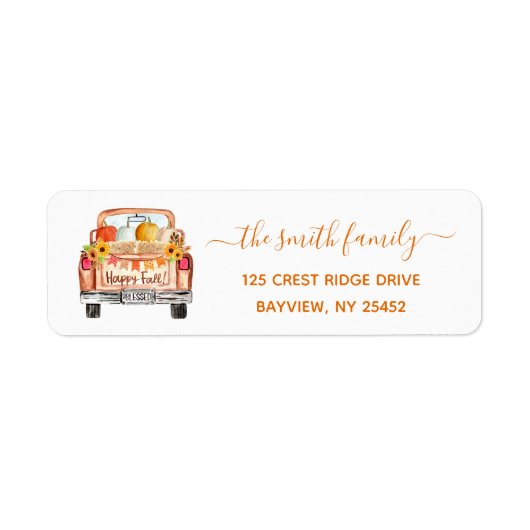 Herfst  Truck Return-adres Etiket (Voorkant)