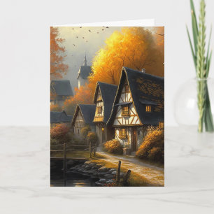 Herfst Tudor Thuis Waterzijde Pad Hallo Opgevouwen Kaart