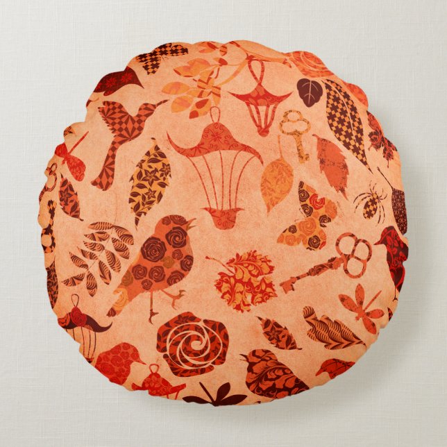 Herfst tuin collage rustieke herfst  sinaasappel rond kussen (Voorkant)