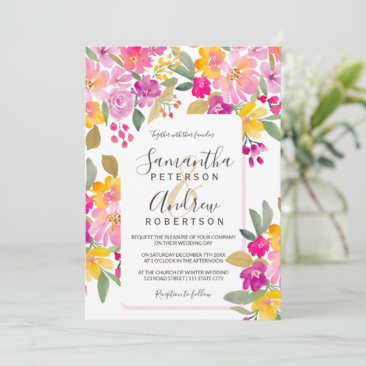 Herfst Tuin felle bloemenbruiloft waterverf Kaart