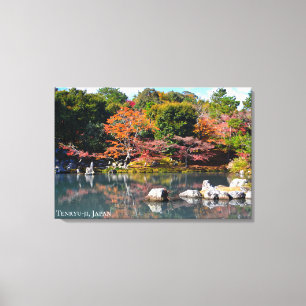 Herfst Tuin Vijver Tempel Japan Arashiyama Reizen Canvas Afdruk