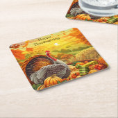 Herfst Turkije Pompoenen Thanksgiving Papier Onder Vierkante Kartonnen Onderzetter (Schuin)