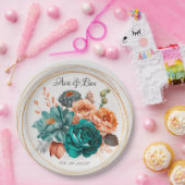 Herfst Turquoise en Terracotta Pioen Gouden Bruilo Papieren Bordje (Feest)