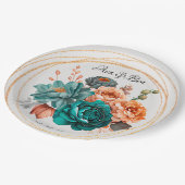 Herfst Turquoise en Terracotta Pioen Gouden Bruilo Papieren Bordje (Gekanteld)