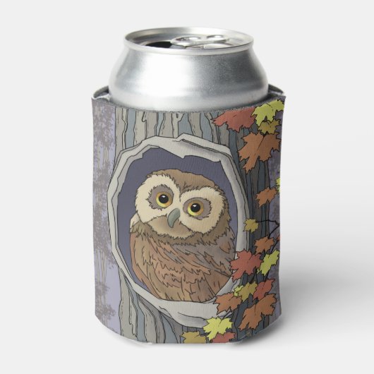 Herfst Uil en Herfst Kleuren Koelbox Blikjeskoeler (Blikje Voorkant)