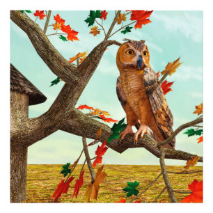 Herfst Uil Esdoorn Boom Natuur Kunst Foto Afdruk