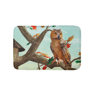 Herfst-uil esdoorn boom wild life kunst badmat