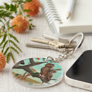 Herfst-uil esdoorn boom wild life kunst sleutelhanger