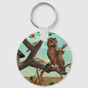 Herfst-uil esdoorn boom wild life kunst sleutelhanger