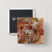 Herfst uil  herfst patroon sinaasappel groen blauw vierkante button 5,1 cm (Voorkant /achterkant)