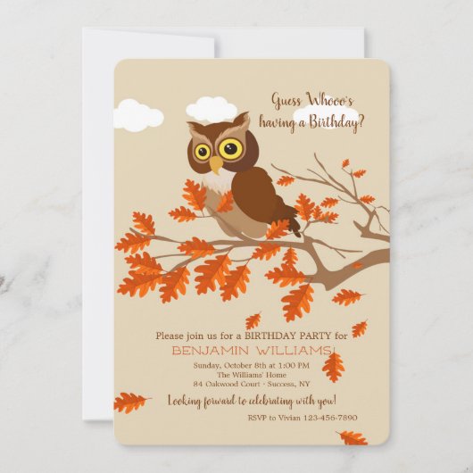 Herfst Uil Uitnodiging (Voorkant)