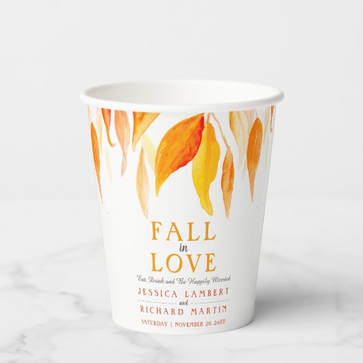 Herfst uit liefde herfst sinaasappel vertrekt brui papieren bekers (Achterkant)