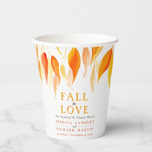 Herfst uit liefde herfst sinaasappel vertrekt brui papieren bekers (Voorkant)