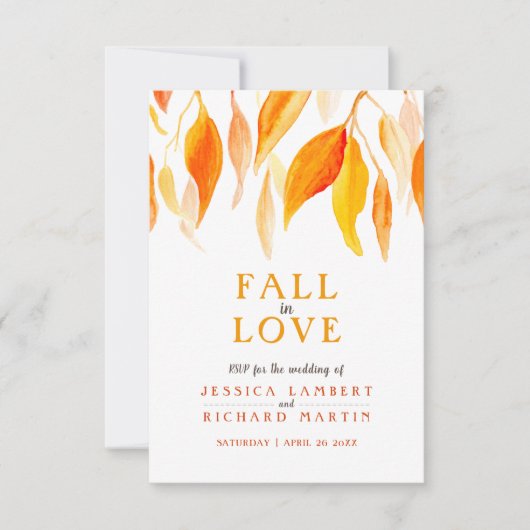 Herfst uit liefde waterverf oranje rode herfstbrui RSVP kaartje (Voorkant)