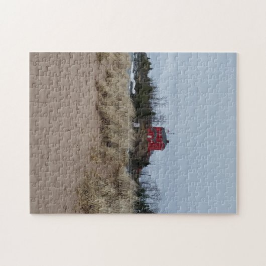 Herfst Uitzicht Marquette Harbour Vuurtoren Legpuzzel (Horizontaal)