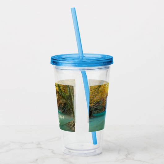 Herfst Uitzicht van Erawan Waterfall Thailand Acryl Drinkbeker (Links)
