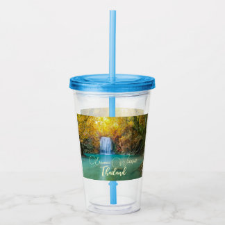 Herfst Uitzicht van Erawan Waterfall Thailand Acryl Drinkbeker