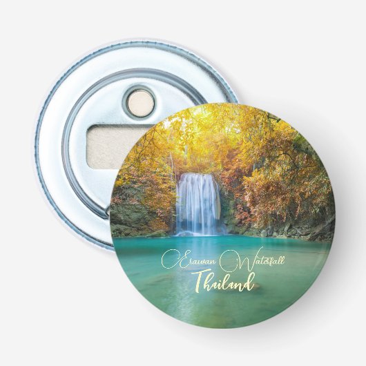 Herfst Uitzicht van Erawan Waterfall Thailand Button Flesopener (Voorkant)