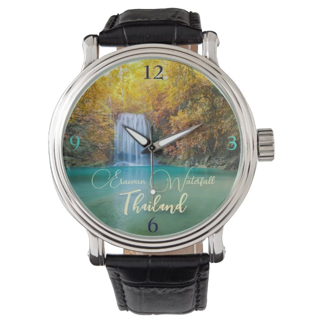 Herfst Uitzicht van Erawan Waterfall Thailand Horloge (Voorkant)