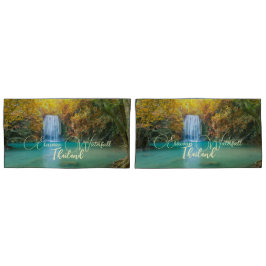 Herfst Uitzicht van Erawan Waterfall Thailand Kussensloop