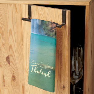 Herfst Uitzicht van Erawan Waterfall Thailand Theedoek