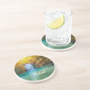 Herfst Uitzicht van Erawan Waterfall Thailand Zandsteen Onderzetter