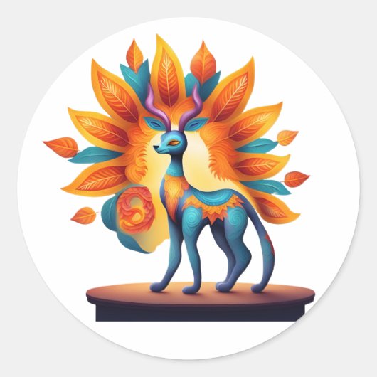Herfst Unique Alebrije Ronde Sticker (Voorkant)