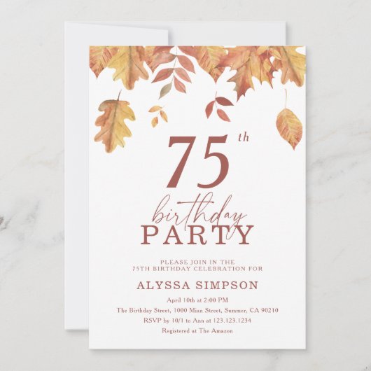 Herfst vallen laat 75e verjaardag uitnodiging (Voorkant)