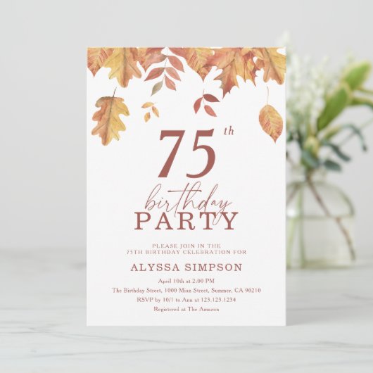Herfst vallen laat 75e verjaardag uitnodiging (Staand voorkant)