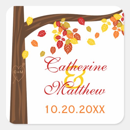 Herfst Vallende Bladeren Save The Date Stickers (Voorkant)