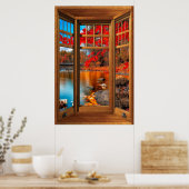 Herfst van het venster van hout - Verlichting Poster (Keuken)