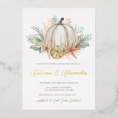 Herfst van kustwateren, pompoen en zeeschelpen, Ba Folie Uitnodiging (Voorkant)