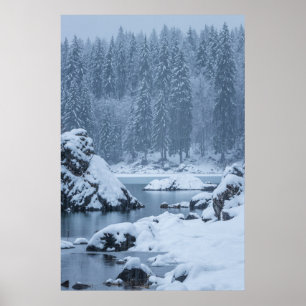 Herfst van zware sneeuw Fusine, Italië Poster