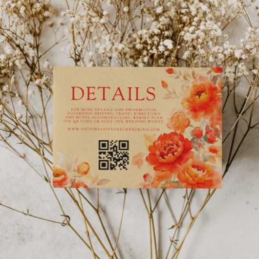 Herfst Verbrand Sinaasappel Bloemen QR Code Bruilo Informatiekaartje