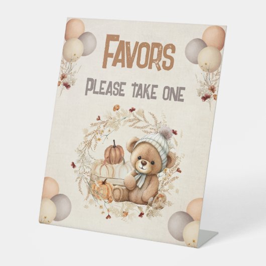 Herfst Verjaardagspompen Teddy Bear Pedestal Sign Reclamebord Met Voetstuk (Voorkant)