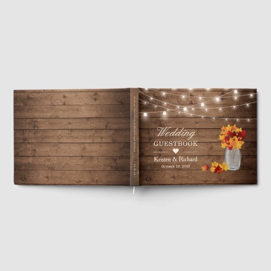 Herfst Verlaat Mason Jar Rustiek Hout Lights Weddi Gastenboek (Volledig)