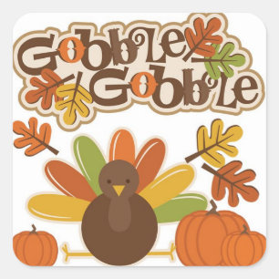 herfst verlaat turkije gobble happy thanksgiving vierkante sticker