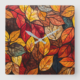 Herfst verlaat wandklok vierkante klok