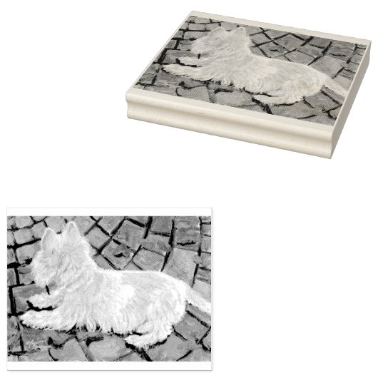 Herfst verlaat Westie op patio Rubberstempel (Gestempeld)