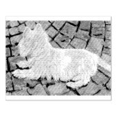 Herfst verlaat Westie op patio Rubberstempel (Afrduk)