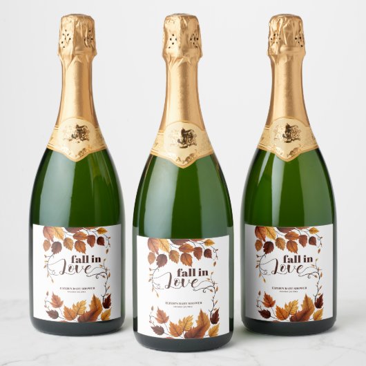 Herfst verliefd op herfstbladeren Baby shower Sparkling Wijnetiket (Flessen)