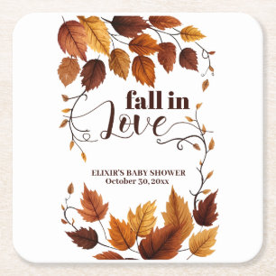 Herfst verliefd op herfstbladeren Baby shower Vierkante Kartonnen Onderzetter