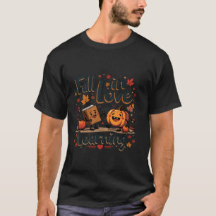 Herfst Verliefd Op Het Leren Boek Pompoen Thanksgi T-shirt