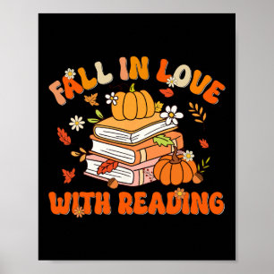 Herfst verliefd op het lezen van boek herfstpompoe poster