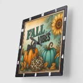 Herfst Vibes Autumn Plaid Pumpkins Vierkante Klok (Hoek)