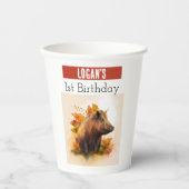 Herfst vibes Boar - 1e verjaardag - Papieren Bekers (Voorkant)