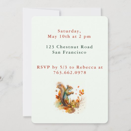 Herfst vibes Eekhoorn - Verjaardagsuitnodiging Kaa Kaart (Achterkant)